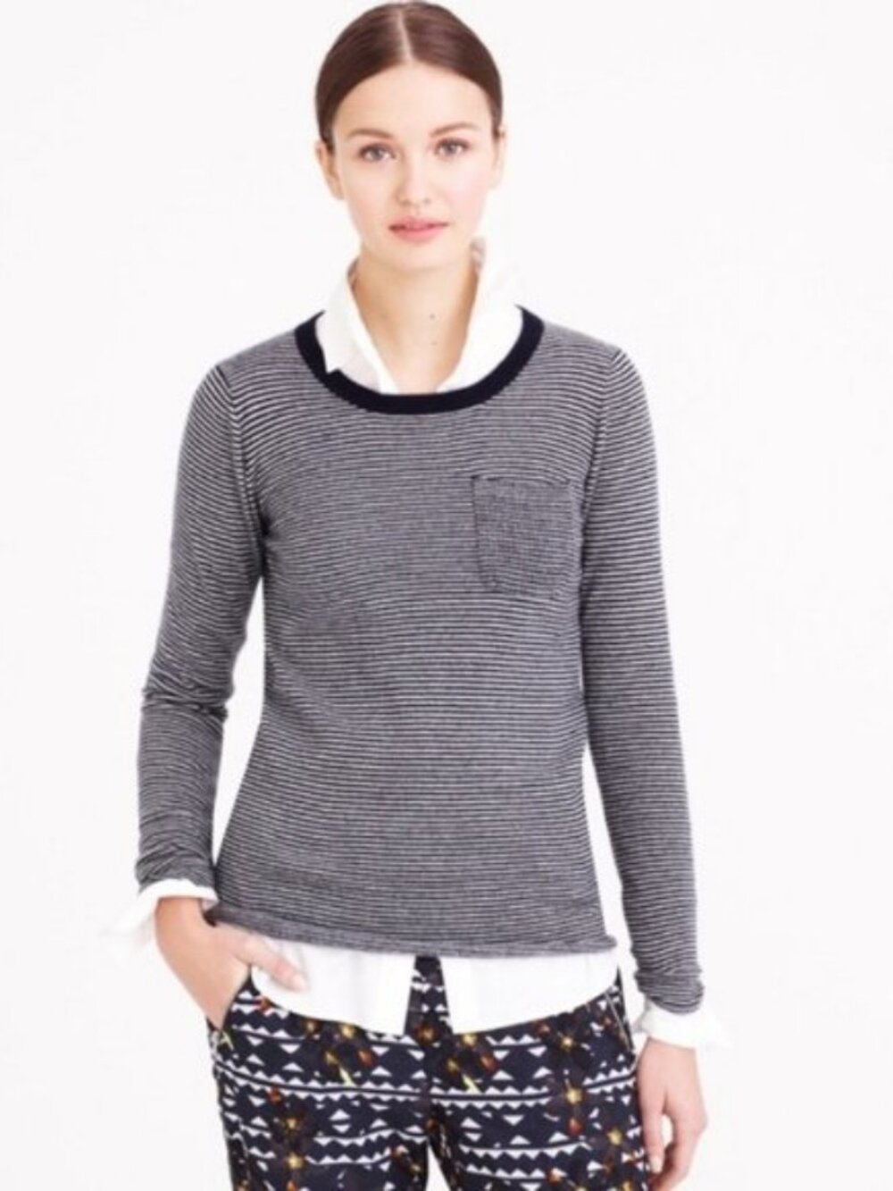 Womens J. Crew Grey Navy Blue (Item- 32) Striped Pure Italian Cashmere Sweater M